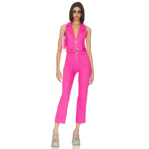 Show Me Your Mumu Jacksonville Jumpsuit Cropped Denim Belted Statement Y2K Sz M - Picture 1 of 11
